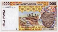 p411De from West African States: 1000 Francs from 1995